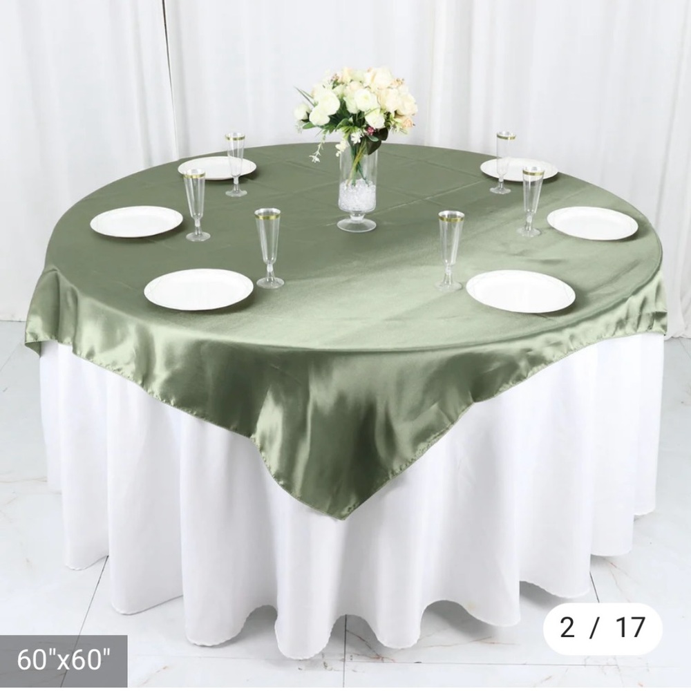 Dusty sage green tableclothes/overlays